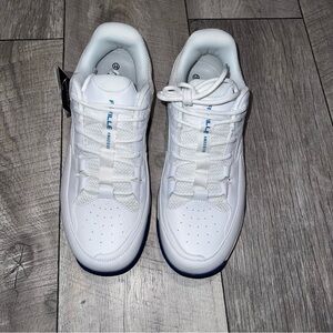 White and Blue Athletic Shoes